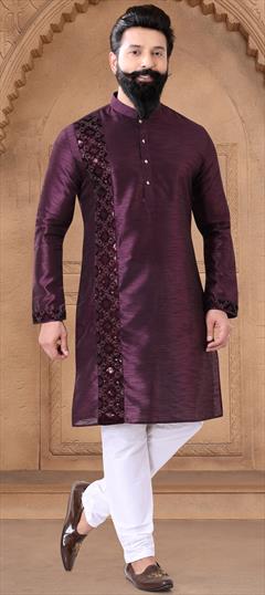 Party Wear Purple and Violet color Kurta Pyjamas in Silk fabric with Thread work : 1950081