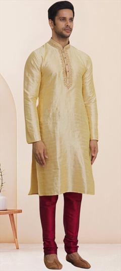Festive, Party Wear Gold color Kurta Pyjamas in Art Silk fabric with Embroidered work : 1950093