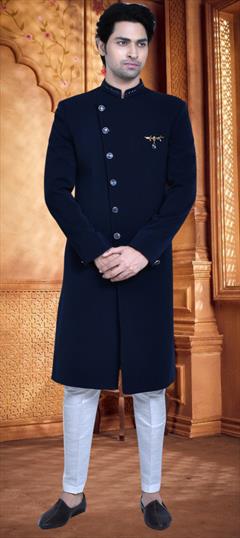 Wedding Blue color Sherwani in Viscose fabric with Embroidered work : 1950112