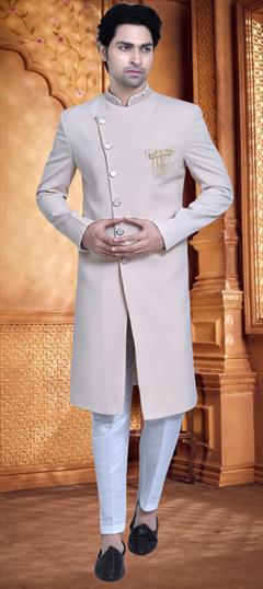Wedding Black and Grey color Sherwani in Viscose fabric with Thread work : 1950113
