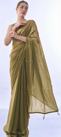 Festive, Reception, Traditional Green color Saree in Art Silk fabric with South Thread work : 1950183