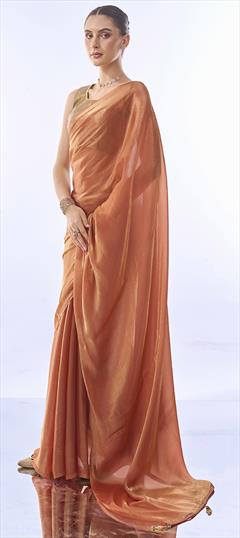 Festive, Reception, Traditional Beige and Brown color Saree in Art Silk fabric with South Thread work : 1950188
