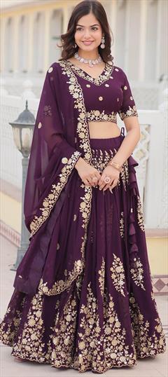Engagement, Reception, Wedding Purple and Violet color Lehenga in Silk fabric with Flared Embroidered, Sequence work : 1950334