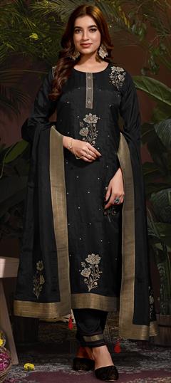 Festive, Reception Black and Grey color Salwar Kameez in Viscose fabric with Straight Bugle Beads, Weaving work : 1950400
