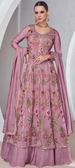 Engagement, Reception, Wedding Pink and Majenta color Long Lehenga Choli in Georgette fabric with Embroidered, Sequence, Thread, Zari work : 1950404