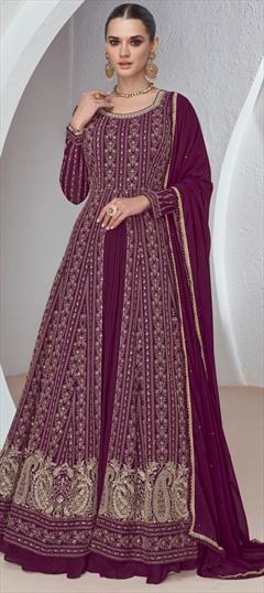 Engagement, Reception, Wedding Purple and Violet color Long Lehenga Choli in Georgette fabric with Embroidered, Sequence, Thread, Zari work : 1950409