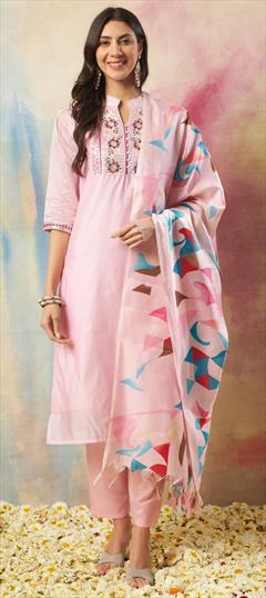 Festive, Reception Pink and Majenta color Salwar Kameez in Chanderi Silk fabric with Straight Embroidered, Resham, Thread work : 1950449