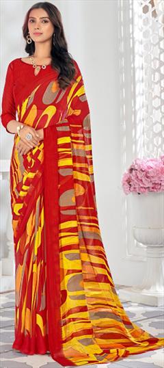 Casual Red and Maroon color Saree in Chiffon fabric with Classic Printed work : 1950451