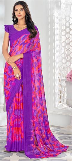 Casual Multicolor color Saree in Chiffon fabric with Classic Printed work : 1950454