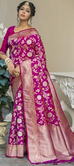 Party Wear, Traditional Pink and Majenta color Saree in Banarasi Silk fabric with South Weaving work : 1950463