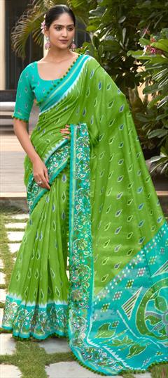Casual, Traditional Green color Saree in Cotton fabric with Bengali Printed work : 1950464