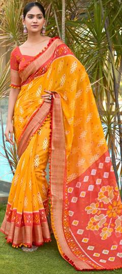 Casual, Traditional Yellow color Saree in Cotton fabric with Bengali Printed work : 1950465