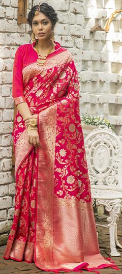 Party Wear, Traditional Pink and Majenta color Saree in Banarasi Silk fabric with South Weaving work : 1950466