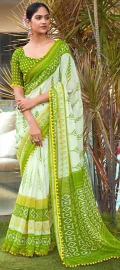 Casual, Traditional White and Off White color Saree in Cotton fabric with Bengali Printed work : 1950467