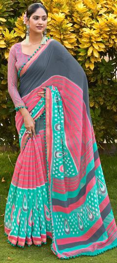 Casual, Traditional Multicolor color Saree in Cotton fabric with Bengali Printed work : 1950468