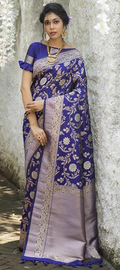 Party Wear, Traditional Purple and Violet color Saree in Banarasi Silk fabric with South Weaving work : 1950473