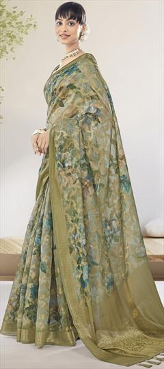 Festive, Party Wear, Traditional Green color Saree in Silk fabric with South Digital Print, Floral, Weaving work : 1950493