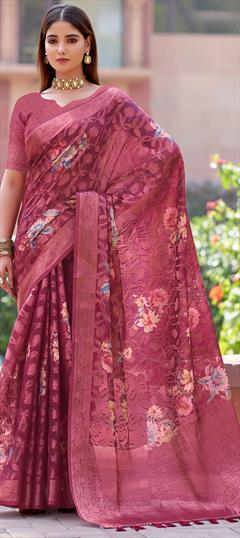 Festive, Reception, Traditional Pink and Majenta color Saree in Silk fabric with South Digital Print, Floral, Weaving work : 1950495