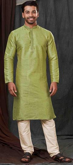 Party Wear Green color Kurta Pyjamas in Jacquard fabric with Thread, Weaving work : 1950536