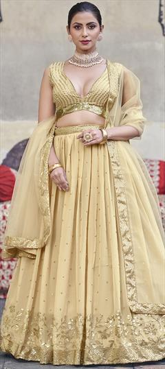 Engagement, Festive, Reception White and Off White color Lehenga in Georgette fabric with Flared Sequence work : 1950856