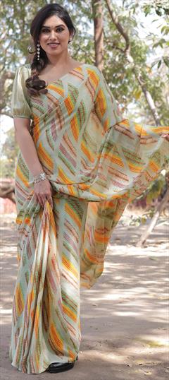 Casual Green color Saree in Chiffon fabric with Classic Block Print work : 1950875