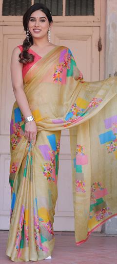 Casual Beige and Brown color Saree in Chiffon fabric with Classic Block Print work : 1950877