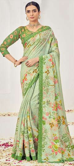 Festive, Reception Green color Saree in Viscose fabric with Classic Digital Print, Floral, Weaving work : 1950879