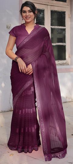 Festive, Reception Red and Maroon color Saree in Georgette fabric with Classic Fancy Work work : 1950894