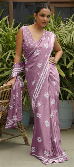 Festive, Party Wear Pink and Majenta color Saree in Chiffon fabric with Classic Floral, Printed work : 1950910