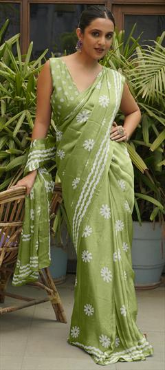 Festive, Party Wear Green color Saree in Chiffon fabric with Classic Floral, Printed work : 1950911