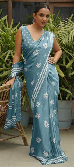 Festive, Party Wear Blue color Saree in Chiffon fabric with Classic Floral, Printed work : 1950914
