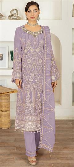 Festive, Party Wear Purple and Violet color Salwar Kameez in Faux Georgette fabric with Pakistani, Straight Embroidered, Thread work : 1950948