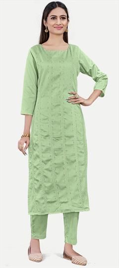 Casual Green color Salwar Kameez in Art Silk fabric with Weaving, Zari work : 1950965