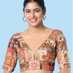 Party Wear Pink and Majenta color Blouse in Brocade fabric with Printed, Sequence, Thread work : 1951001