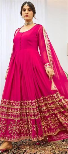 Engagement, Reception, Wedding Pink and Majenta color Gown in Georgette fabric with Sequence, Zari work : 1951022