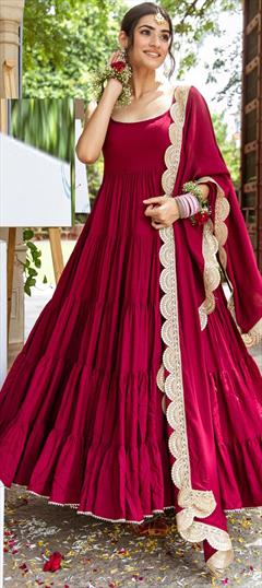 Engagement, Reception, Wedding Red and Maroon color Gown in Rayon fabric with Lace work : 1951023
