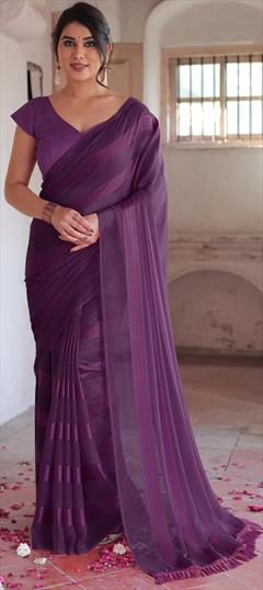 Festive, Reception Purple and Violet color Saree in Georgette fabric with Classic Thread work : 1951064