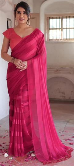 Festive, Reception Pink and Majenta color Saree in Georgette fabric with Classic Thread work : 1951069