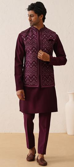 Festive, Party Wear Purple and Violet color Kurta Pyjama with Jacket in Silk fabric with Embroidered, Sequence, Thread work : 1951091