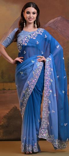 Festive, Reception Blue color Saree in Georgette fabric with Classic Sequence work : 1951156