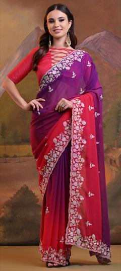 Festive, Reception Pink and Majenta color Saree in Georgette fabric with Classic Sequence work : 1951157