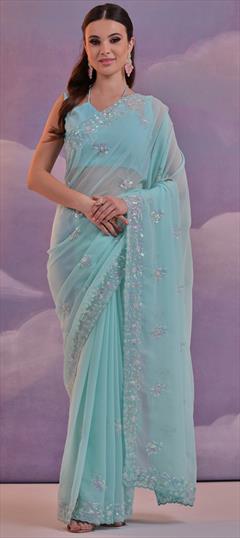 Festive, Reception Blue color Saree in Georgette fabric with Classic Sequence work : 1951164
