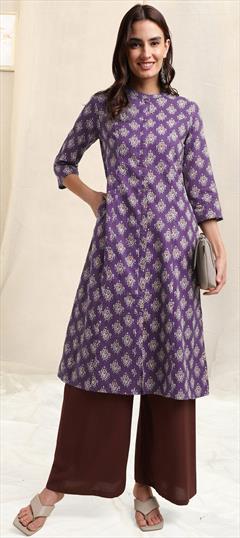 Casual Multicolor color Kurti in Cotton fabric with Long Sleeve, Straight Printed work : 1951165