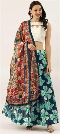Festive, Party Wear, Reception Green color Lehenga in Satin Silk fabric with Umbrella Shape Printed work : 1951171
