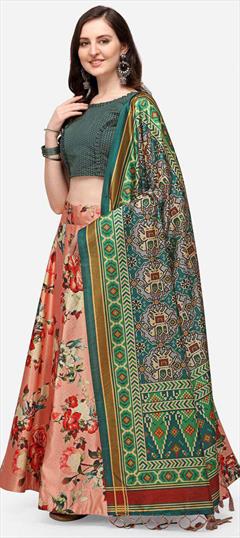 Festive, Party Wear, Reception Pink and Majenta color Lehenga in Satin Silk fabric with Umbrella Shape Floral, Printed work : 1951173