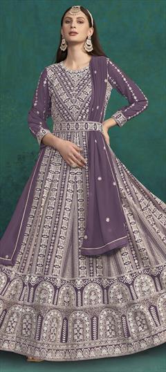 Festive, Party Wear, Reception Purple and Violet color Salwar Kameez in Faux Georgette fabric with Anarkali Embroidered, Resham, Sequence, Thread work : 1951244