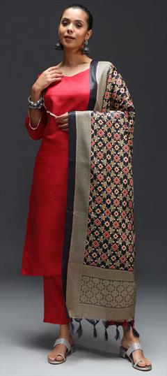 Casual Red and Maroon color Salwar Kameez in Silk cotton fabric with Straight Thread work : 1951265