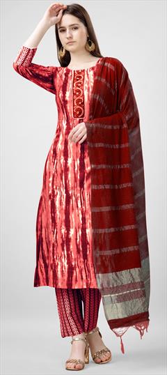 Festive, Party Wear Red and Maroon color Salwar Kameez in Rayon fabric with Straight Printed, Thread work : 1951268