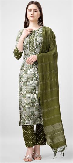 Festive, Party Wear Green color Salwar Kameez in Rayon fabric with Straight Printed, Thread work : 1951277