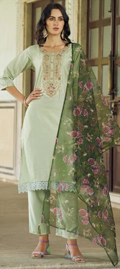 Festive, Party Wear Green color Salwar Kameez in Rayon fabric with Straight Embroidered, Resham, Sequence, Thread work : 1951286